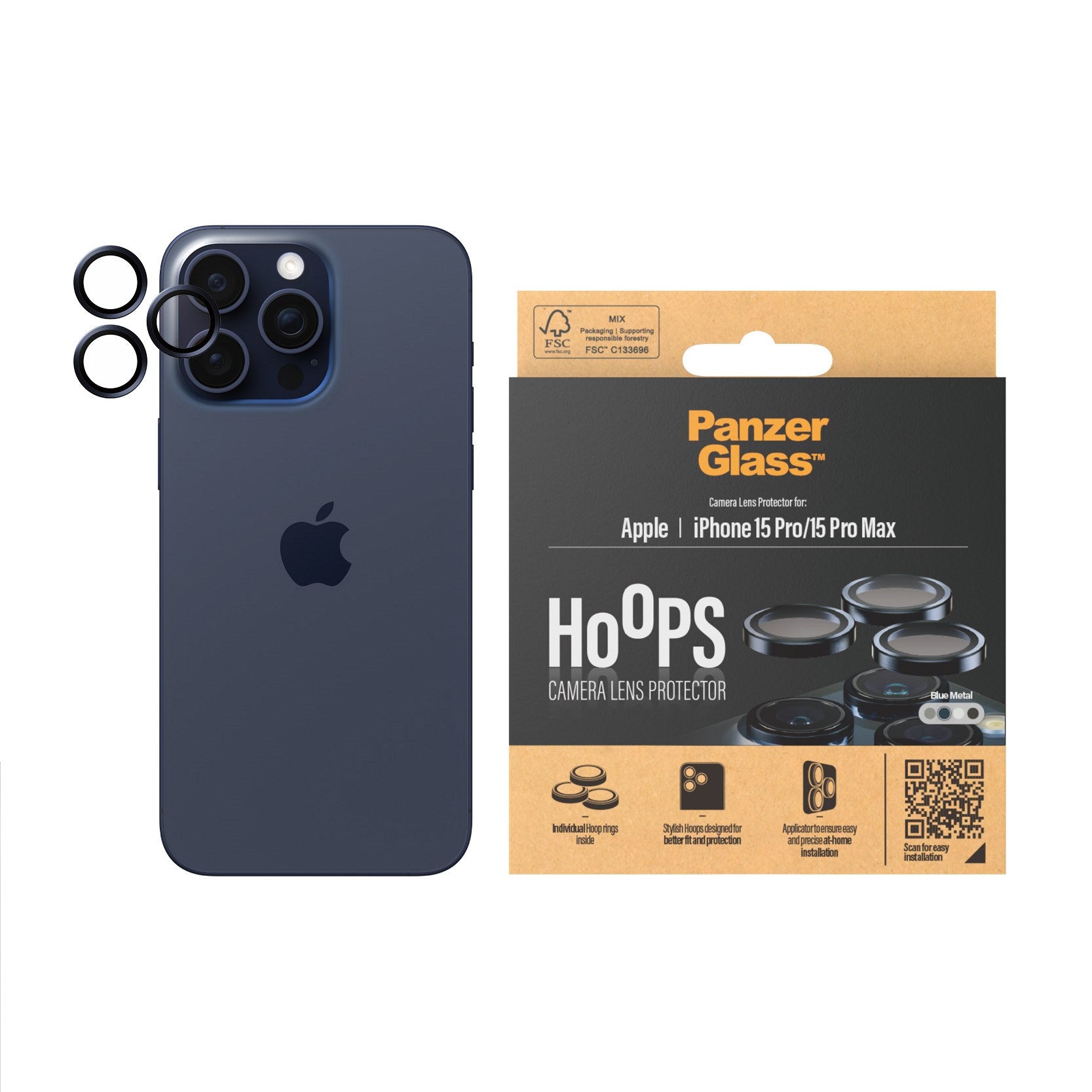 PanzerGlass® Hoops® Metal Kameralinsebeskytter Blå iPhone 15 Pro | 15 Pro Max